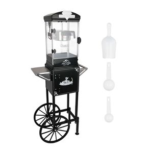 Machine à popcorn à chaudière de 10 oz sur chariot avec roues, noire, pour home cinéma, avec 3 cuillères en plastique - Product Image 1