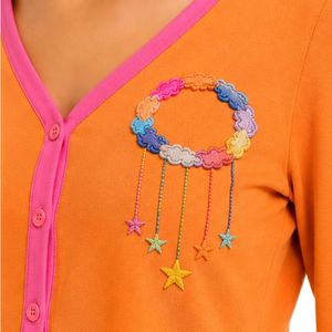 ชุดนอนผู้หญิงสีส้มและชมพูสดแบบสั่งทำพิเศษ เสื้อคลุมแขนยาวแบบครอป กางเกงขายาวทรงหลวม เนื้อผ้านุ่ม ระบายอากาศได้ดี ชุดนอนลำลอง สั่งผลิตแบบ OEM - Product Image 5