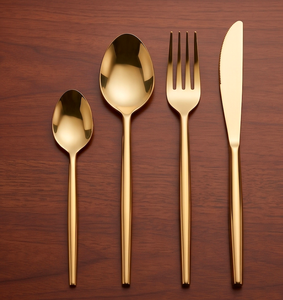 Designer Handles Gold Plated Stainless Steel Flatware Set Of 4 Fork Spoon Knife Top Quality Dishwasher Safe Usable Products - Product Image 1
