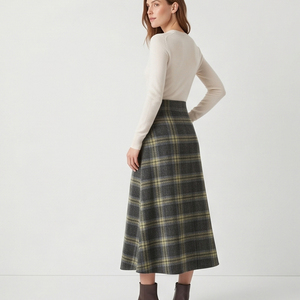 Women High Waist Wool Plaid Long Skirts <b>Winter</b> Style Soft Flannel Long Skirt Women's Button Down Plaid Flannel Long Skirt Ladies - Product Image 6