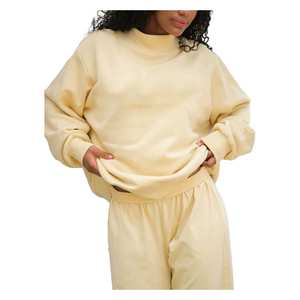 Sudadera de cuello alto personalizada para mujer, 100% algodón, tejido polar transpirable, ecológico, ODM, estilo urbano, hombros caídos - Product Image 6