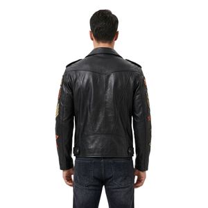 Custom Leather <b>Black</b> Racing <b>Badge</b> Streetwear Vintage Emblem Zip Front Detail <b>Black</b> Moto <b>Badge</b> Styling Jackets - Product Image 2