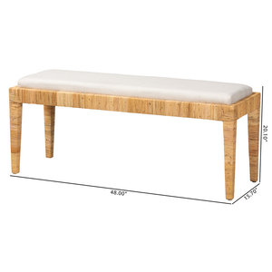 Rattan and Mahogany Wood <b>Bench</b> Elegant Living Room Chair - Product Image 4