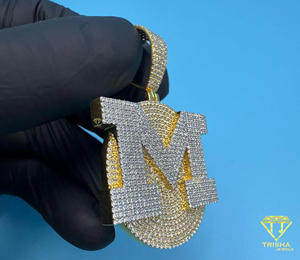 Letter "M" <b>Initial</b> <b>Pendant</b> Iced Out Moissanite Diamond Hip Hop Necklace Bling Chain Luxury Statement Jewelry Gift - Product Image 2