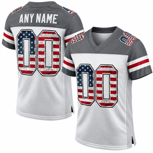 Maillot de football américain pour homme, imprimé drapeau USA, col en V, manches courtes, maille respirante, uniforme personnalisé avec nom et numéro - Product Image 1