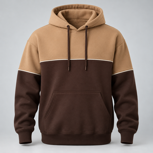 Sweat à capuche crème beige avec surpiqûres contrastées, design minimaliste, poches latérales, coupe décontractée, vente en gros - Product Image 3