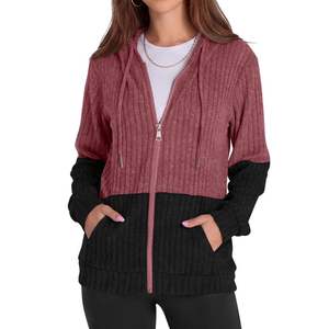 Sweat à capuche zippé en tricot color block pour femme, avec poches, manches classiques, coupe décontractée oversize, idéal pour l'automne - Product Image 4