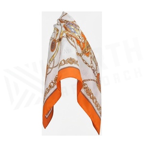 Women's Square Silk Scarf Orange Border Printed Chains Pattern Luxury Fashion Accessory All Seasons Multi-Functional - Product Image 3