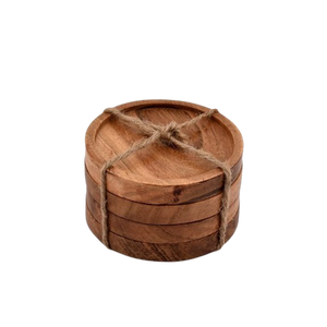 Ensemble de dessous-de-verre ronds en bois, antidérapants, design rétro, tapis et sous-plats - Product Image 1