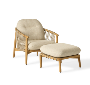 Sillón de Exterior Moderno de Madera de Teca Sólida con Laterales de Cuerda Tejida y Cojín Grueso para Patio, Terraza, Resort, Hotel - Product Image 6