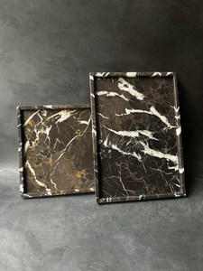 Plateau de service rectangulaire en marbre noir et or, pierre naturelle, décoration de luxe pour la maison, résistant au feu, revêtement mural de cuisine - Product Image 5