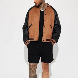 Oem Suede Main Fabric Pu Leather Sleeve Snap Button Closure Ribbed Neck Bottom Varsity Jacket for Men - Product Image 2