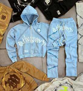 Chándal de moda transpirable de talla grande, liso, informal, de tejido suave y grueso para invierno, con lavado ácido, ecológico y personalizable. - Product Image 2