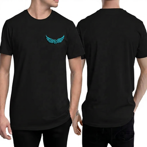 Camiseta de Manga Corta para Hombre, Negra, con Logotipo de Alas en Relieve, Corte Regular, Cuello Redondo, Informal, de Algodón - Product Image 5