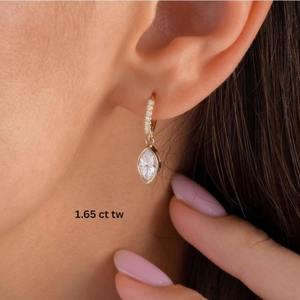 Elegantes Pendientes Colgantes de Diamantes con Corte Marquesa, Engastados en Bisel, Oro Sólido de 14K, Pendientes de Diamantes, Regalo de Graduación, Joyería Nupcial - Product Image 5
