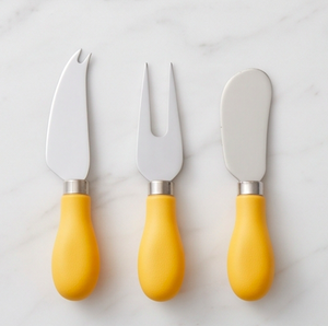 Juego de 3 Cuchillos para Queso con Hojas de Acero Inoxidable y Mango de Plástico Amarillo, Herramientas para Cortar y Untar Queso - Product Image 1