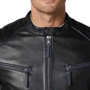 Chaqueta de Cuero para Hombre, Corte Ajustado, Estilo Urbano Simple, Chaqueta de Cuero Negra Lisa - Product Image 5