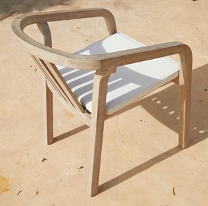 Premium Solid Teak Wood Outdoor Dining <b>Set</b> Round <b>Garden</b> Table with 6 Curved Armchairs - Product Image 5