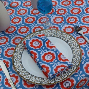 Printed Floral <b>Tablecloth</b> <b>Square</b> Blue Red White Pattern Outdoor Use Washable Cotton Polyester Linen Classic Style - Product Image 5