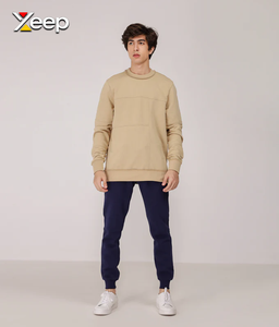 XEEP – Nouveau T-shirt personnalisé à manches longues pour homme, en jersey uni polyester/coton, avec logo brodé et fermeture éclair frontale, tricoté, 180 grammes - Product Image 2