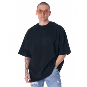 Conjunto de Camiseta y Pantalones Cortos de Verano para Hombre, de Algodón, Talla Grande, Hombros Caídos, Transpirable, Diseño Liso, Ropa Casual Urbana OEM - Product Image 1