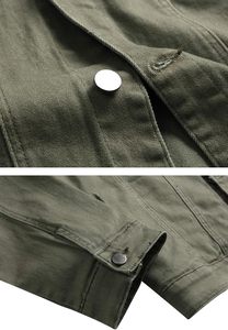 เสื้อแจ็คเก็ตยีนส์สีเขียวมะกอกสำหรับผู้ชาย แขนยาวปกติ คอปกแบบพับได้ ผ้าฝ้ายฟอกสไตล์ฤดูใบไม้ร่วง ติดกระดุมแถวเดียว - Product Image 4