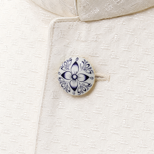 Botón de Lujo de Latón Estilo Cerámica Azul Jaipur para Sherwani, Botón Redondo Premium de Latón Esmaltado Azul con Diseño Floral Tradicional - Product Image 2