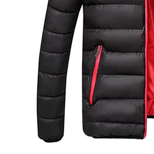 Hooded <b>Winter</b> Puffer <b>Jacket</b> with Stand Collar Patchwork Design 100% Nylon Front Logo - Product Image 5