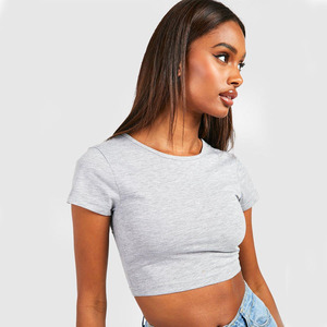 Camiseta Corta de Manga Corta para Mujer, Cuello Redondo, Ajustada, Elástica, Informal, Básica, a la Moda, OEM, Personalizable - Product Image 3