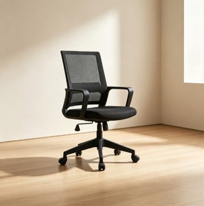 Chaise de bureau ergonomique en maille avec accoudoirs fixes, dossier ouvert, base en plastique, réglage manuel, cadre en plastique moderne intégré - Product Image 1