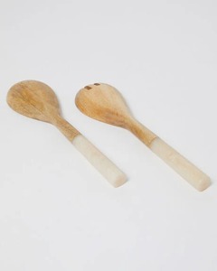 FAIZA CRAFT Handcrafted Wooden Salad Server <b>Set</b> Elegant Resin Handles Eco-Friendly Durable Dishwasher/<b>Microwave</b>/Oven Safe for - Product Image 2