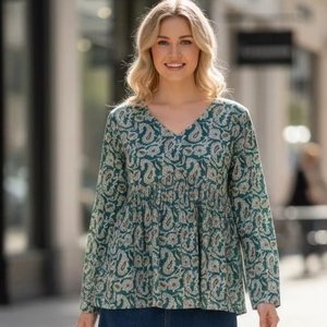 เสื้อทูนิคผู้หญิงแฟชั่นระดับไฮเอนด์ ปักลายโบโฮเพสลีย์ คอวี ผ้าฝ้ายเนื้อนุ่ม ระบายอากาศได้ดี คุณภาพพรีเมียม ดีไซน์เฉพาะตัว - Product Image 1