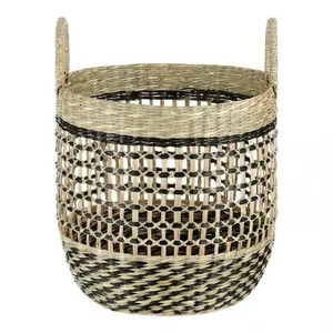 <b>Round</b> Natural and Black Seagrass Storage <b>Basket</b> Handmade Storage <b>Basket</b> Wholesale eco-friendly Made Viet Nam - Product Image 2
