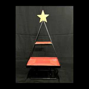 Plato Decorativo Metálico en Forma de Árbol con Acabado de Esmalte Rojo y Estrella Dorada en la Parte Superior para Exhibición en Fiestas - Product Image 1