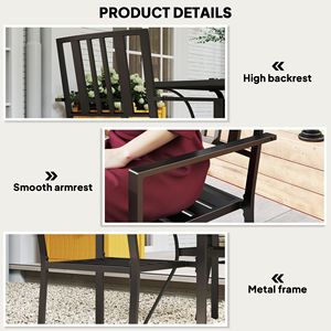 Sedie da Pranzo Nere per Esterni con Elegante Design a Doghe in Metallo per Cene all'Aperto - Product Image 6