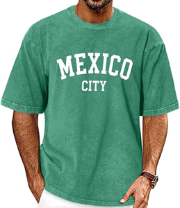 T-shirt à manches courtes pour homme imprimé Mexico City, coupe classique, jersey de coton, décontracté, col rond, vert - Product Image 1