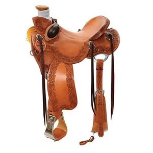 Selle de cheval western faite à la main |   Selle de barrel racing en cuir synthétique premium, équipement d'équitation confortable, fournitures équestres OEM - Product Image 2