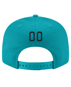 Custom Adjustable Turquoise 6-Panel <b>Snapback</b> Baseball <b>Cap</b> With Black Embroidered R Logo Front Panel Fitted Unisex Casual Hat - Product Image 2