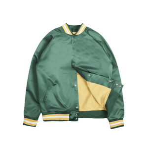 Premium Unisex Green Satin Varsity <b>Jacket</b> with Snap Button Closure Rib Knit Collar Cuffs Hem Lightweight Baseball Bomber <b>Jacket</b> - Product Image 2