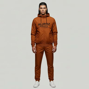 Ensemble de survêtement à capuche marron pour homme Aliroz, coupe-vent, fermeture éclair intégrale, tenue de jogging décontractée, vêtements de sport en polyester, pour l'automne - Product Image 5