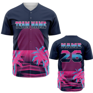 Camiseta de béisbol estilo retro azul marino y rosa personalizada para hombre, uniforme de equipo de softbol transpirable, camisa deportiva atlética - Product Image 1