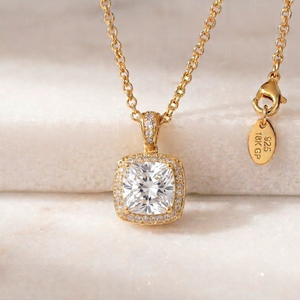 Collar con Colgante de Circonita Blanca en Forma de Cojín, Plata de Ley 925, Chapado en Oro de 18K, Collar Minimalista para Mujer, Regalo para Ella - Product Image 1