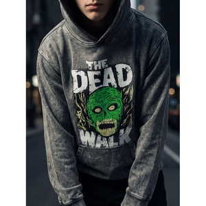 เสื้อฮู้ดสีเทาแบบฟอกกรดพร้อมลายพิมพ์ THE DEAD WALK ออกแบบมาเพื่อสไตล์สตรีทแวร์สุดเท่และทันสมัย - Product Image 2