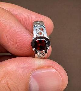 Rhaya Jewels Vintage Elegant Engagement Rhodium Plated 925 Sterling Silver Oval Cut Garnet Prong Setting Dainty Band <b>Ring</b> Unisex - Product Image 2