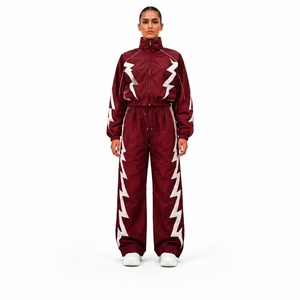 Black Nylon Tracksuit <b>Set</b> Athletic Jacket and Pants for Sports Training Fitness Running Workout Gym and Outdoor Activities - Product Image 1
