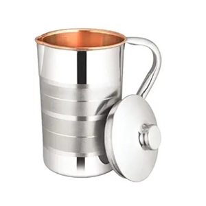 Carafe à eau en cuivre et acier inoxydable 2 litres (67,6 oz) – Intérieur en cuivre pur et extérieur en acier inoxydable – Design floral - Product Image 2