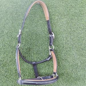 Licou en cuir de conception de point de fantaisie en cuir de couleur noire avec cuir rembourré doux de couleur beige - Product Image 6