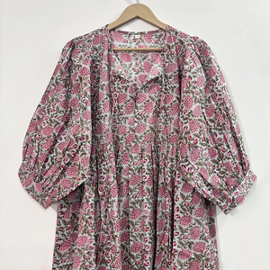 Vestido Casual Midi para Mujer, Tejido 100% Algodón, Liso, Manga Corta, Cintura Imperio, Estilo Babydoll, Cuello en V, Holgado, Funcional - Product Image 5