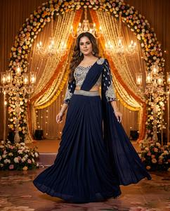 Vestido de Sirena Noor Plum Elegance, Largo hasta el Suelo, Georgette, Dupatta Bhandhani, Bordado con Patrón Floral, Moderno, Cómodo, Natural - Product Image 3