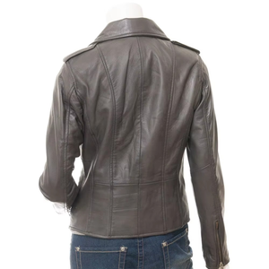 Chaqueta de Motociclista para Mujer, de Cuero Genuino, Impermeable, Gruesa, de Manga Larga, con Cuello Abierto, Cierre de Cremallera, Color Sólido, Estilo Biker, para Otoño - Product Image 3